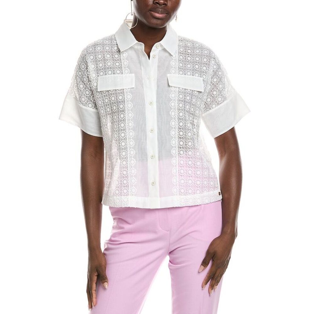 Marc Cain Womens  Embroidered Lace Blouse, White